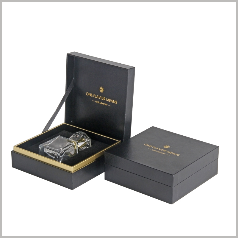 Black cardboard clamshell boxes for perfume bottles packaging