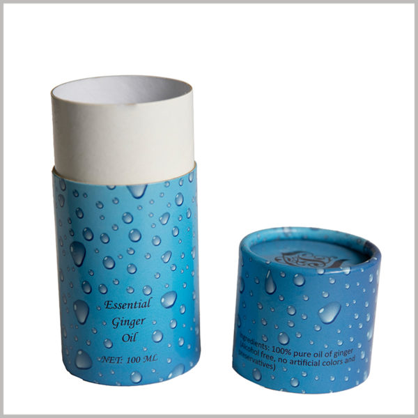 Custom creative cardboard tube boxes for 100ml ginger essential oil packaging. With the pattern of small water droplets, the overall packaging elements are rich and harmonious.
